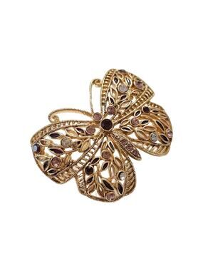 Vintage Openwork Butterfly Brooch with Purple Crystals, 2.5" wide